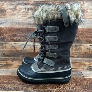 Sorel Joan of Arctic Winter Fur Boots Women's 6 Gray Waterproof Suede Lace Up